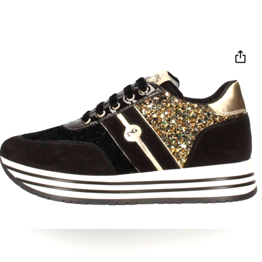 Nero Giardini Sequins Platform Black Trainers. Size: EU 38=8.